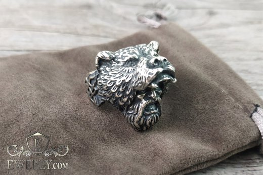 Купить серебряный мужской перстень "Человек - медведь", серебро 925 пробы
